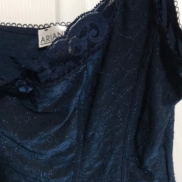 Navy solid bodice camisole with embroidery & lace - Picture 2 of 4